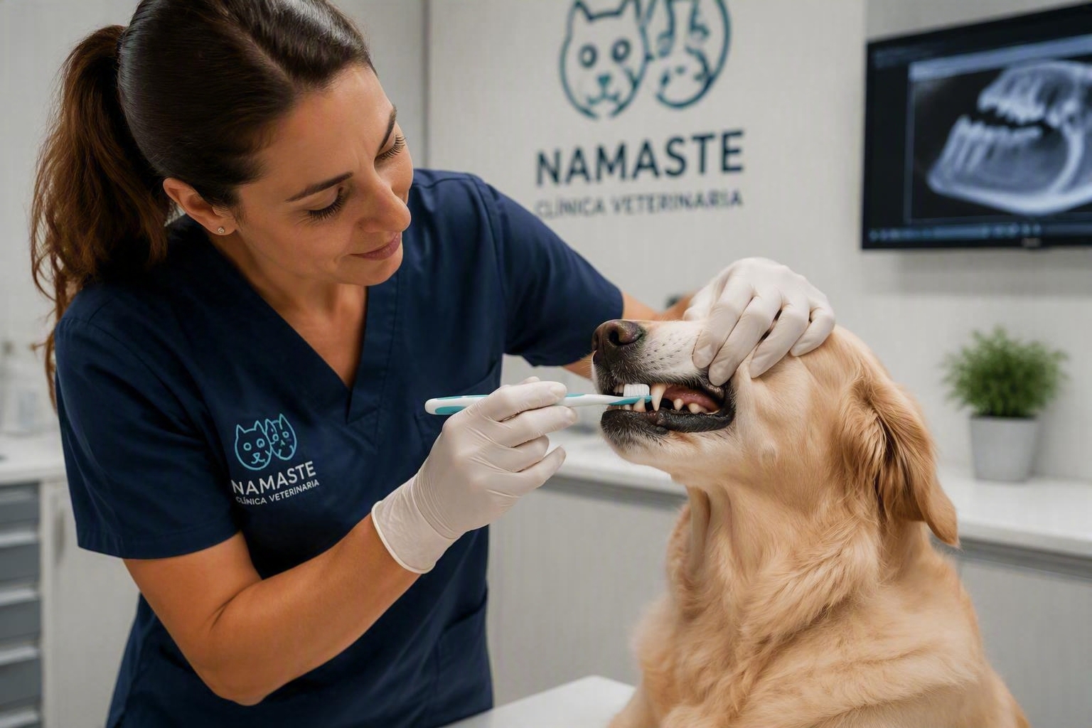 Cepillado dental de un perro