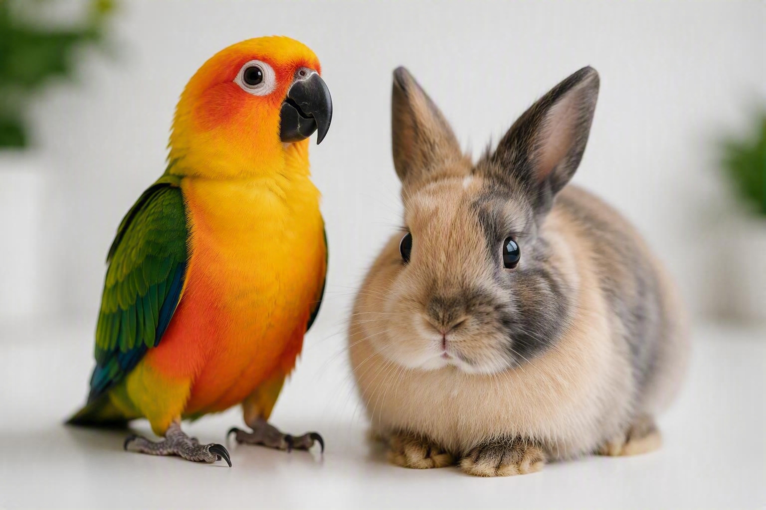 Ave y conejo, mascotas exóticas
